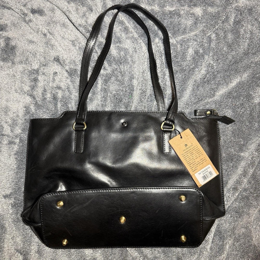 NWT Primehide Tuscan Black Leather Shopper Tote Bag Genuine Leather
